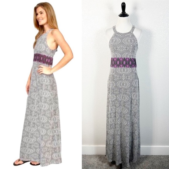 Prana Womens Skye Mandala Boho Print Maxi Dress in Grey and Purple Size Small - Picture 11 of 11